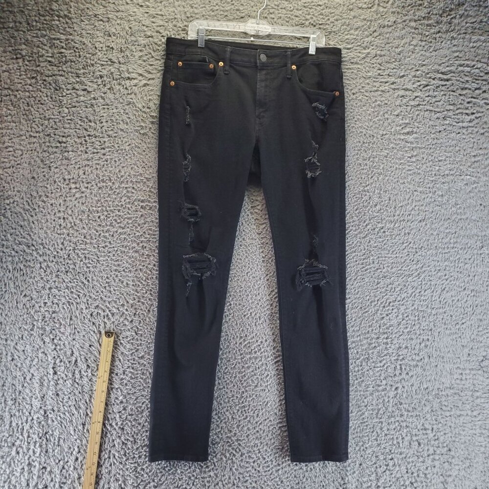 American Eagle Jeans Mens 34x34 Black Athletic Skinny Distressed Stretch